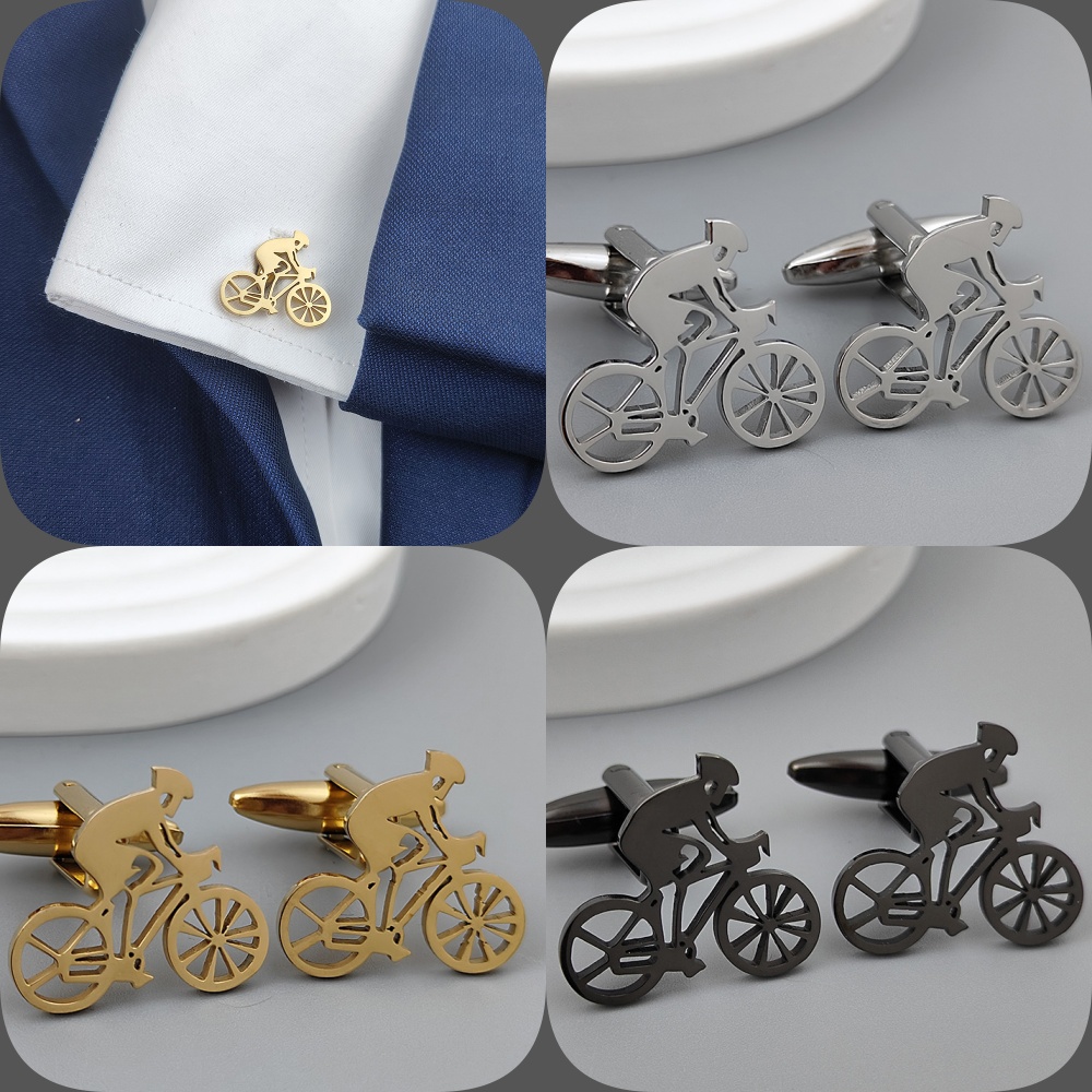 Men Formal Wear Shirts - Bicycle racer gold-plated cufflinks, black stainless
