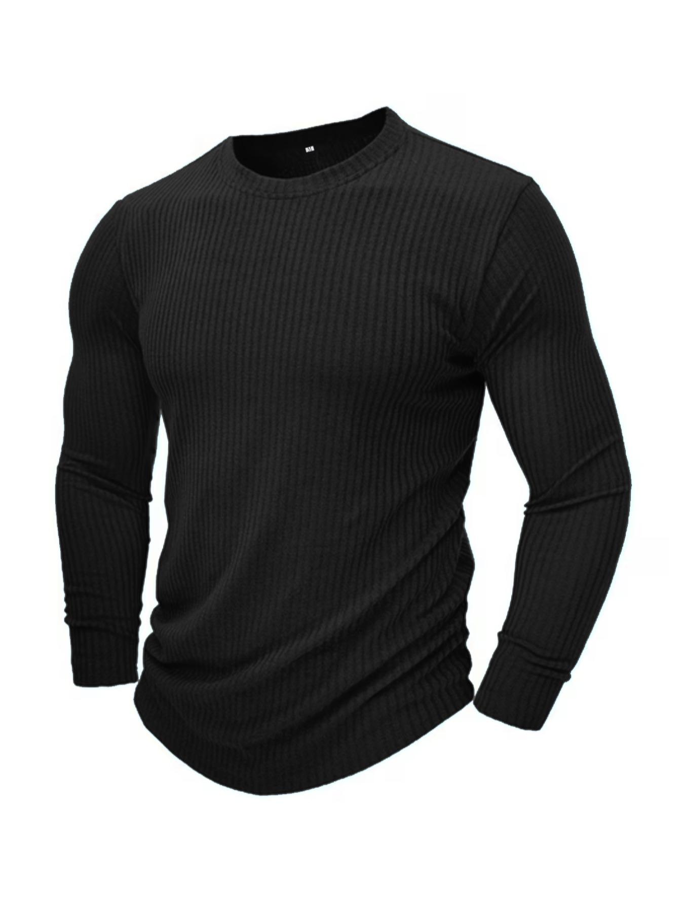 Men Formal Wear Shirts - Men's Round Neck Long Sleeve Knit
