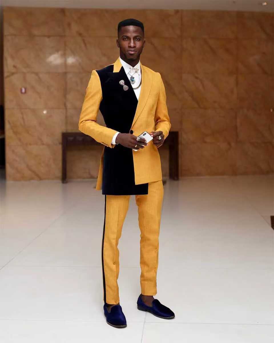 Formal Wear For Men Yellow - Black Yellow Men Suit Set 2