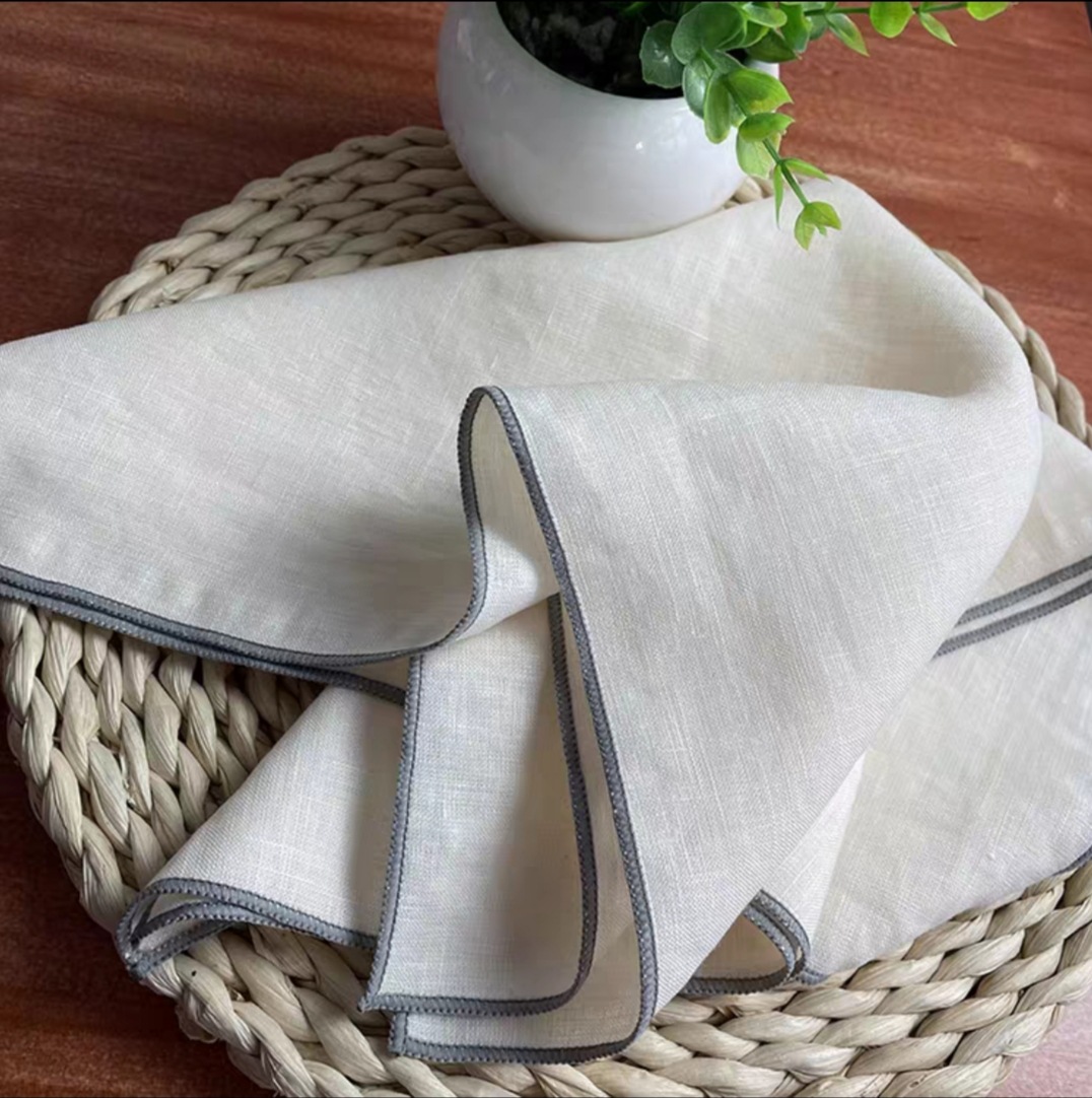 Monogrammed Handkerchief - 6PCS Grey Lock Edge Natural 100%