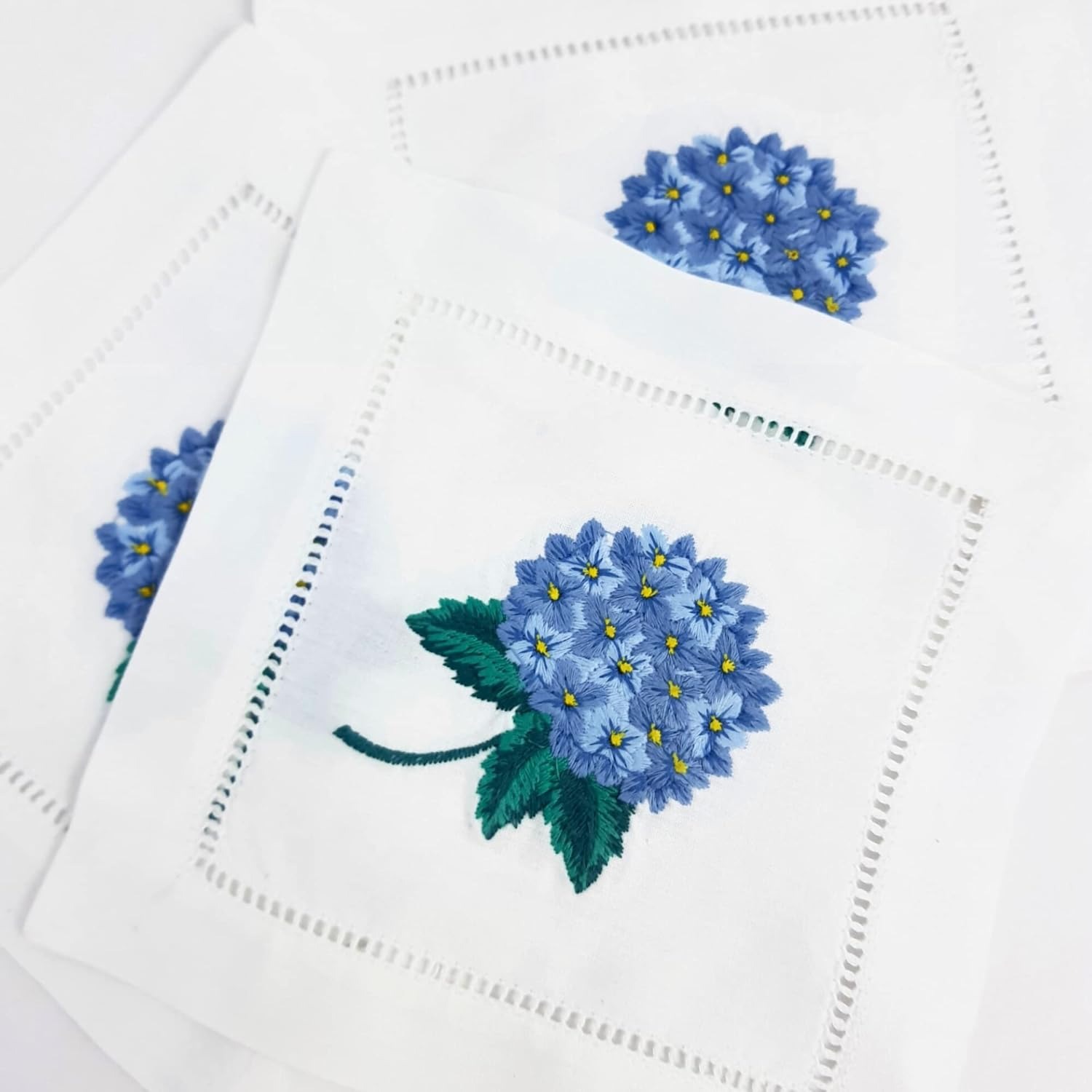 Monogrammed Handkerchief - Floral Hand-Embroidered Cotton Napkins, Multicolor, Set