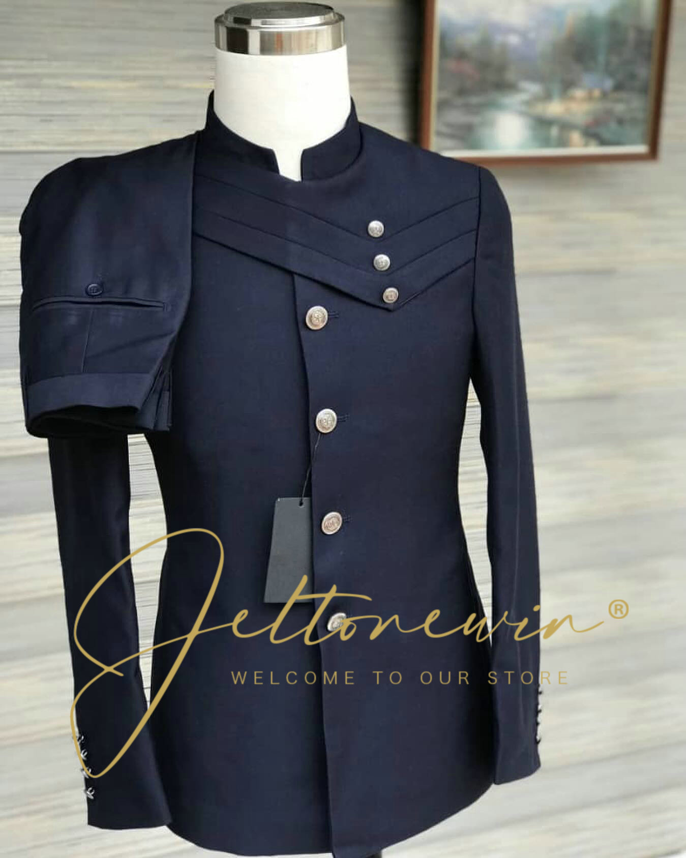 Men'S Style Formal Wear - Men's Navy Blue Suit Set with