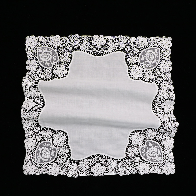 Monogrammed Handkerchief - D608 White Cotton 10 Pieces Lace