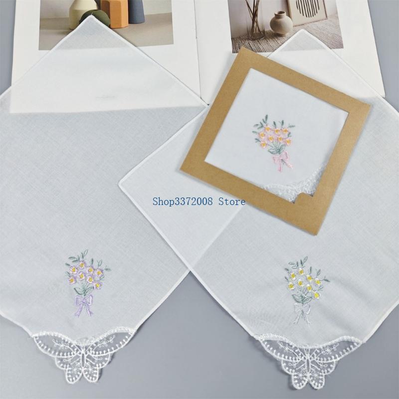 Colored Flower Embroidered Cot - Monogrammed Handkerchief 评论和价格