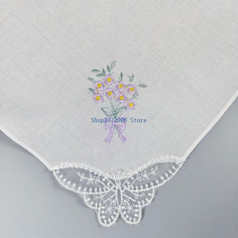 Colored Flower Embroidered Cot - Monogrammed Handkerchief 评论和价格
