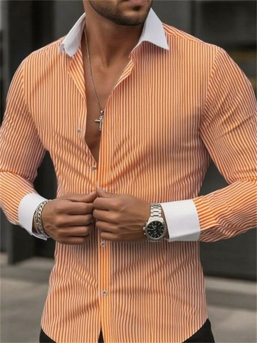 Men's slim-fit striped lapel l - Men Formal Wear Shirts 评论和价格