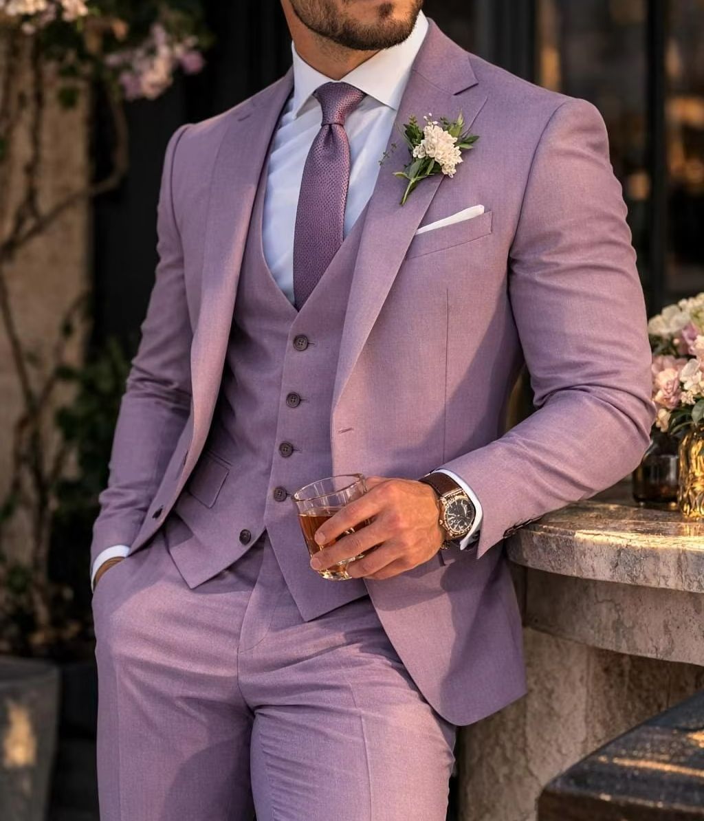 Lavender 3 Piece Men's Suit Li - Men Formal Wear With Blazer 评论和价格