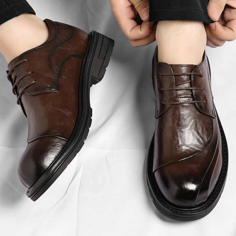 Brown Burnished Genuine Leathe - Men Formal Wear Brown 评论和价格