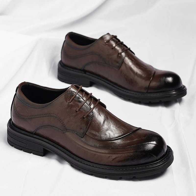 Brown Burnished Genuine Leathe - Men Formal Wear Brown 评论和价格