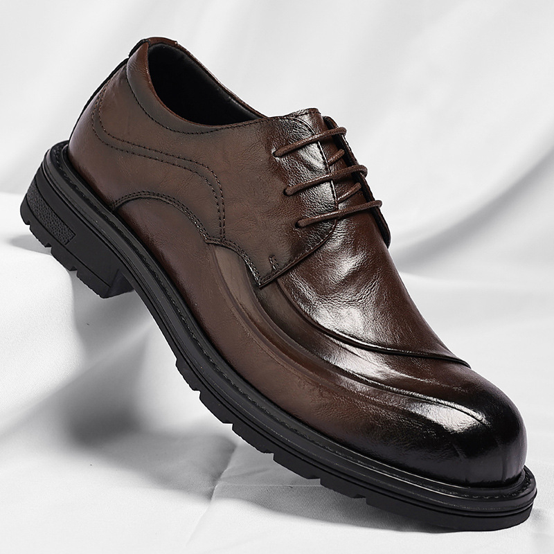 Brown Burnished Genuine Leathe - Men Formal Wear Brown 评论和价格