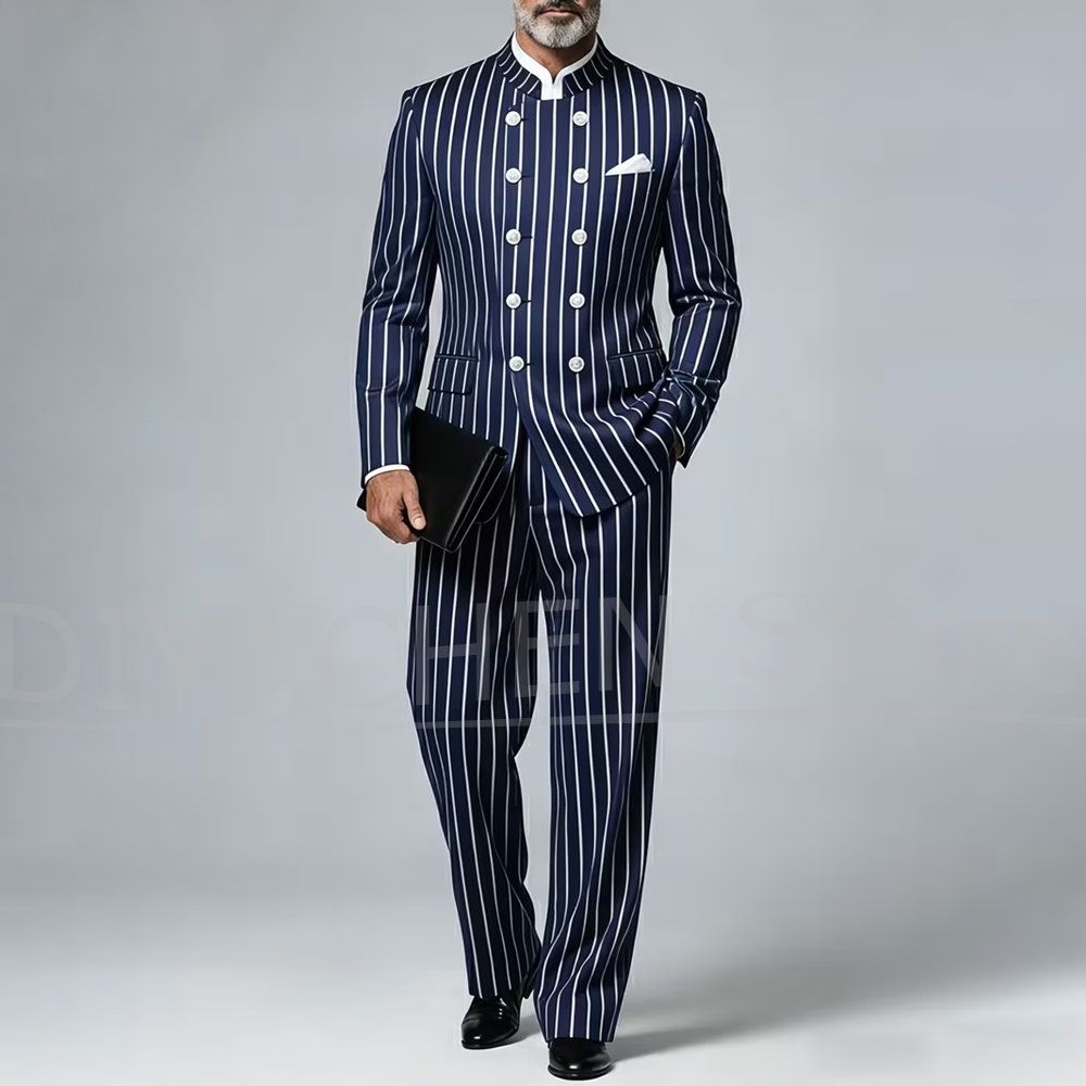 Men Striped Suit 2 Piece Manda - Men Formal Wear With Blazer 评论和价格