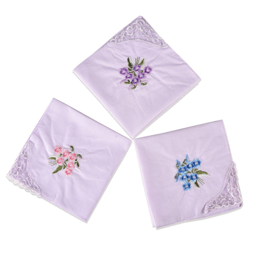 3PCS Luxury Cotton Women Hanki - Monogrammed Handkerchief 评论和价格