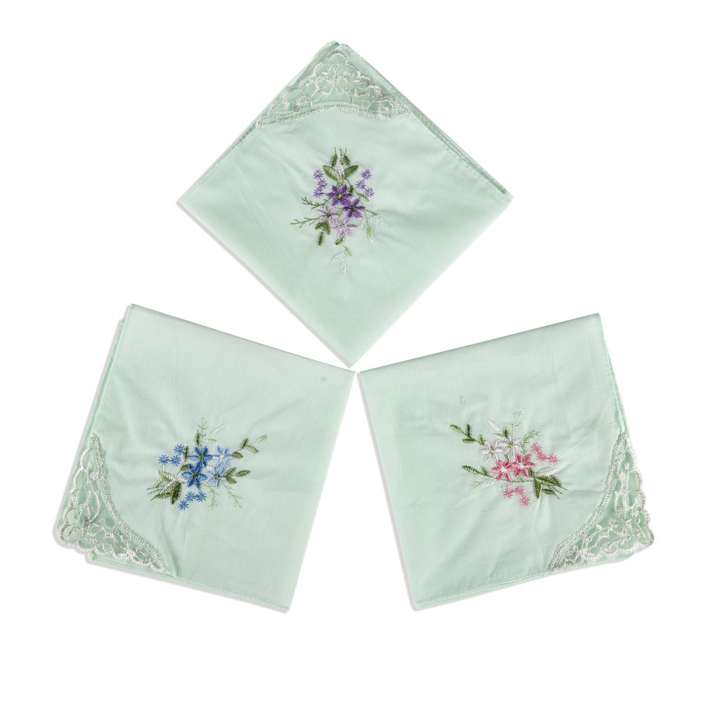 3PCS Luxury Cotton Women Hanki - Monogrammed Handkerchief 评论和价格