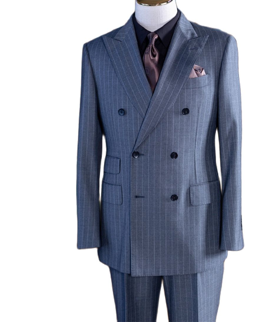 Grey Stripe Double Breast Clas - Men Formal Wear With Blazer 评论和价格