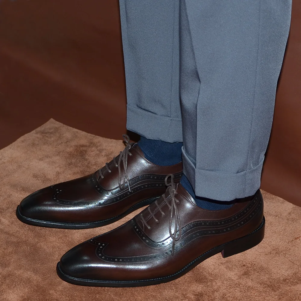 Luxury Mens Wingtip Oxford Dre - Men Formal Wear Brown 评论和价格