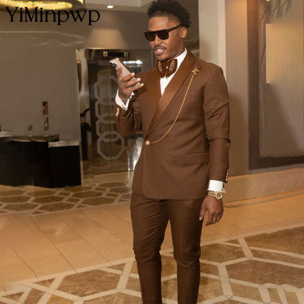 Brown African Men's Suits 2 Pi - Men Formal Wear Brown 评论和价格