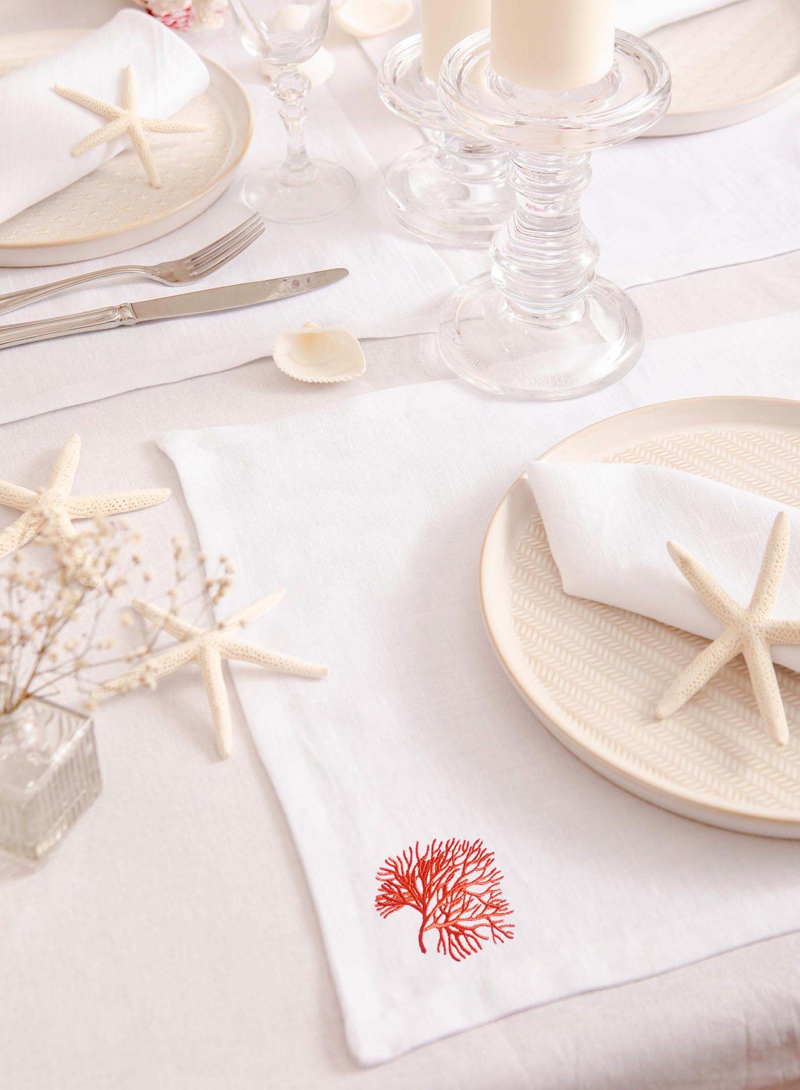 Multicolor Corals Embroidered  - Monogrammed Handkerchief 评论和价格