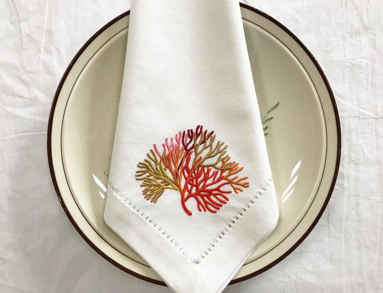 Multicolor Corals Embroidered  - Monogrammed Handkerchief 评论和价格