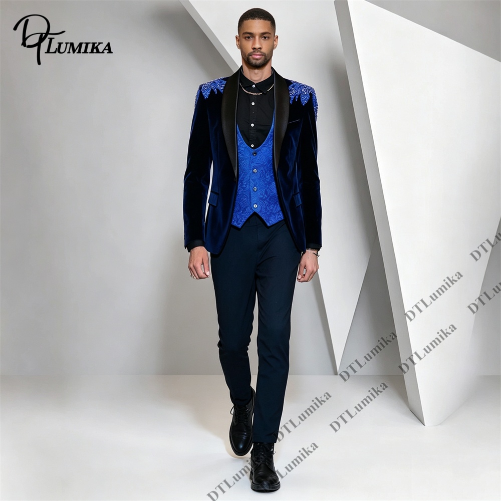Peagent Men 3 Piece Velvet Sui - Men Formal Wear With Blazer 评论和价格