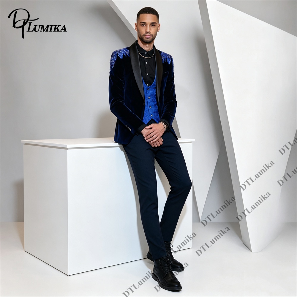 Peagent Men 3 Piece Velvet Sui - Men Formal Wear With Blazer 评论和价格