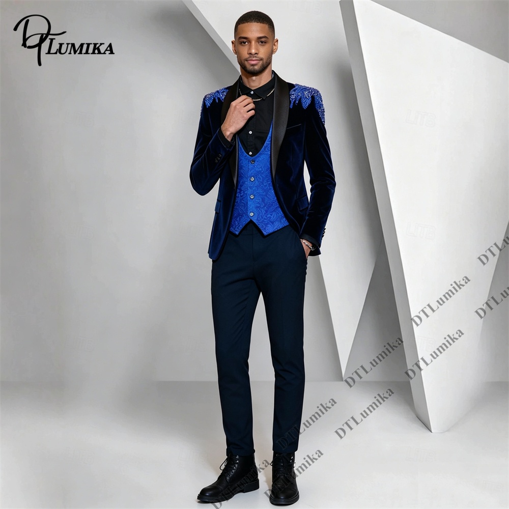 Peagent Men 3 Piece Velvet Sui - Men Formal Wear With Blazer 评论和价格