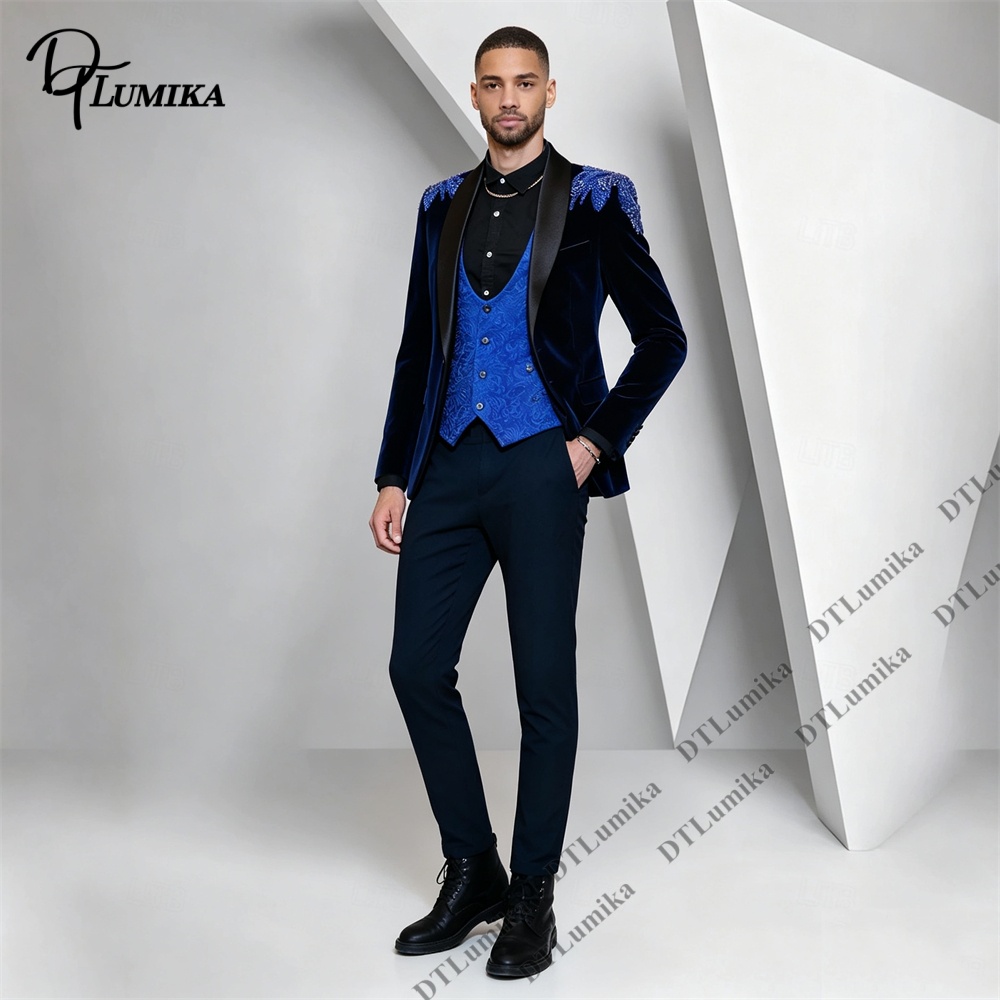 Peagent Men 3 Piece Velvet Sui - Men Formal Wear With Blazer 评论和价格